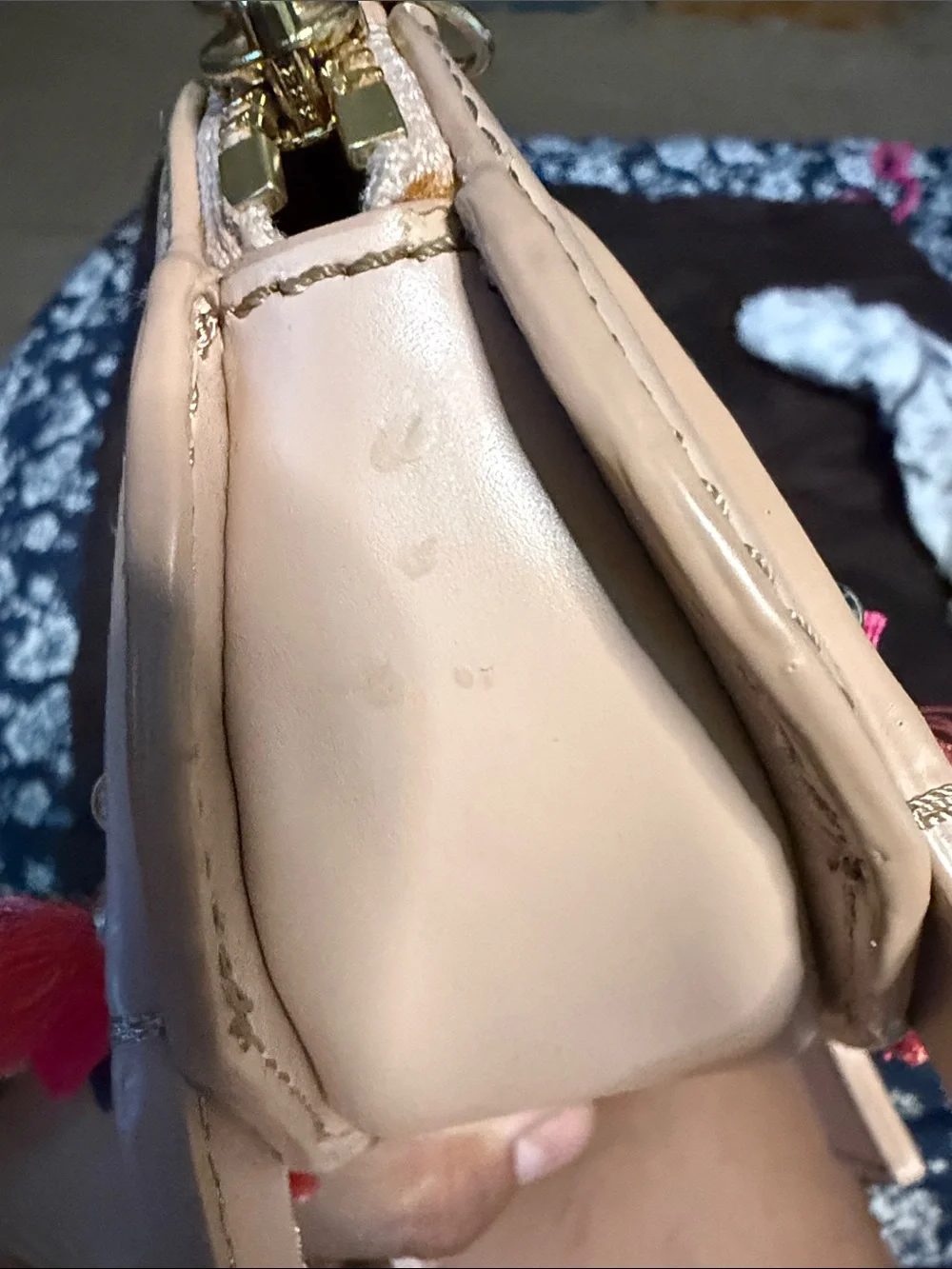 kate spade Beige Camel Crossbody with Multicolor Stripe and Pom-Poms
